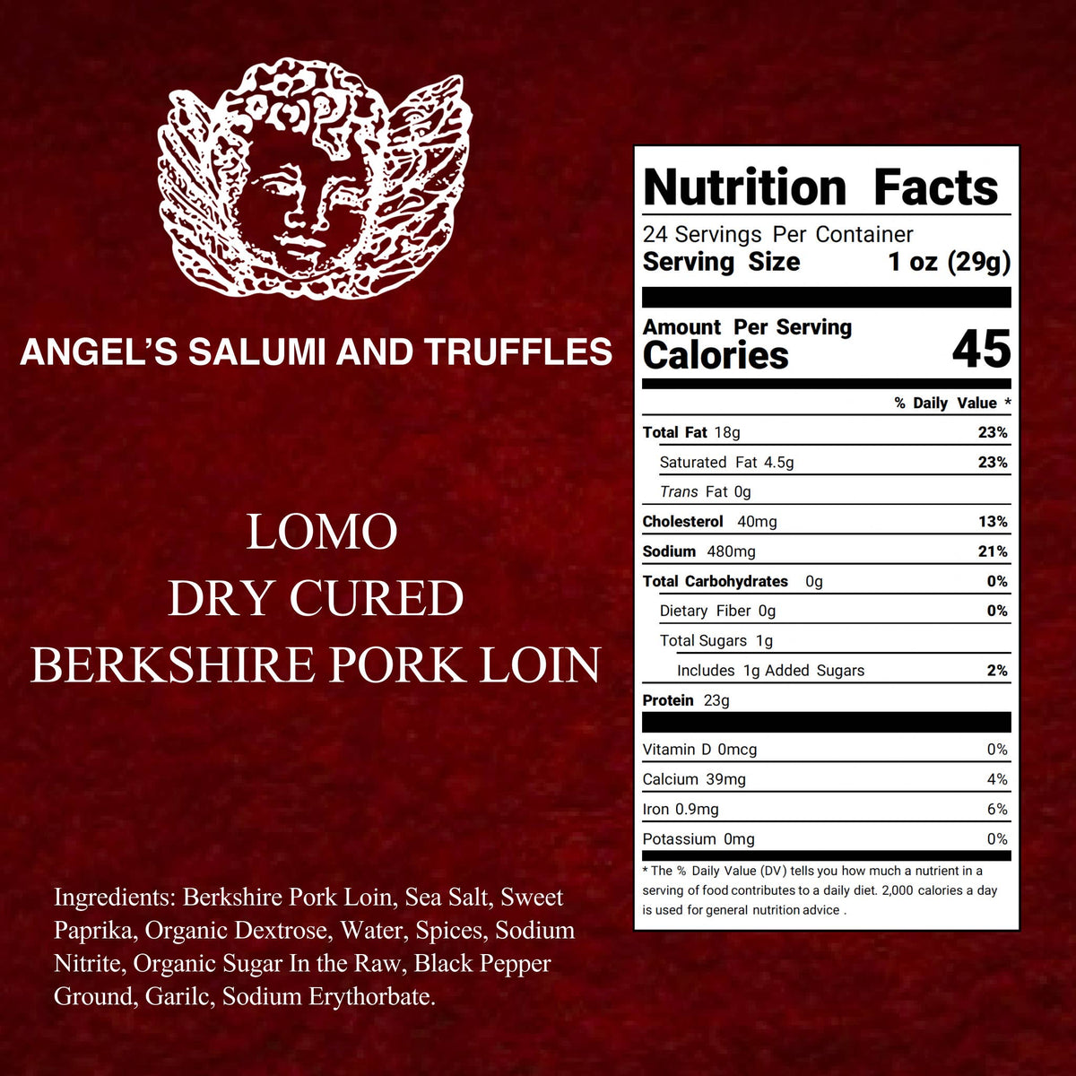 Angel's Salumi & Truffles - Lomo - Dry-Cured Berkshire Pork Loin (1.5lb/ea)